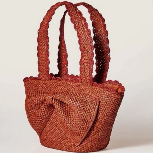 Kate Spade New York & Target Raffia Bow Woven Straw Tote Bag in Orange/Red, NWT - Picture 2 of 5